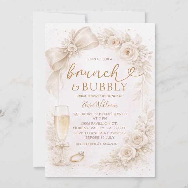  Brunch och Bubbly Champagne Elfenbensfärgad Bröll Inbjudningar (Framsida)