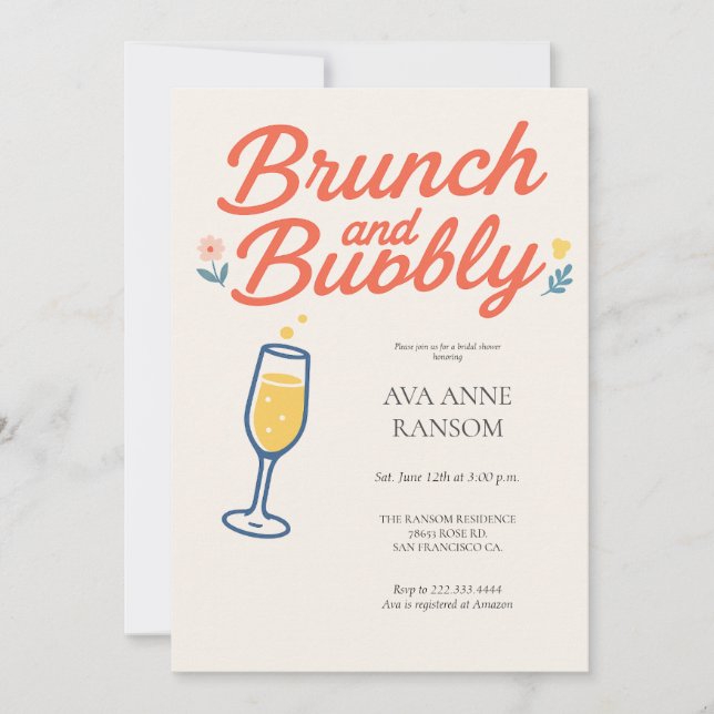 Brunch och Bubbly Champagne Generisk Inbjudan (Framsida)