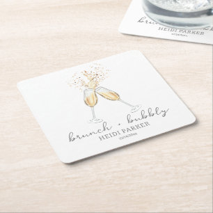 Brunch och Bubbly Champagne Toast Bröllopsdusch Underlägg Papper Kvadrat