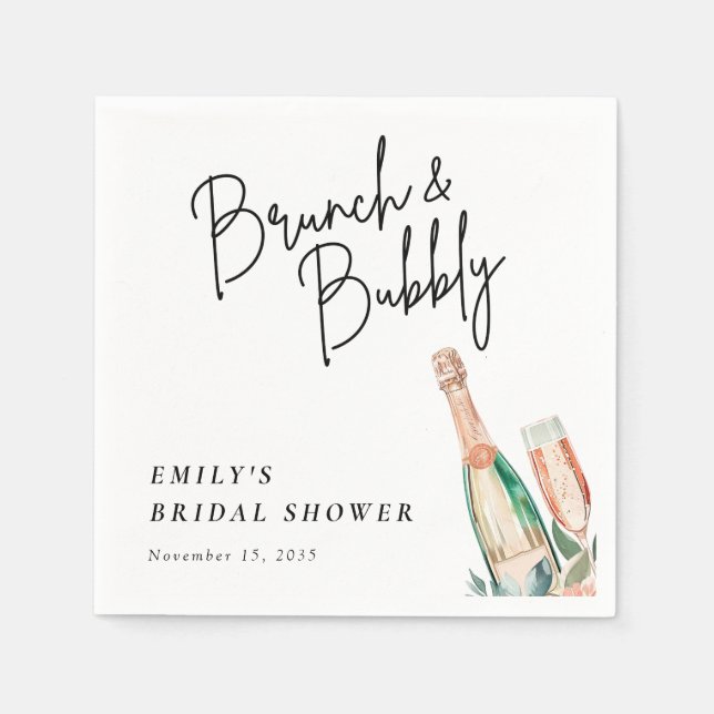 Brunch och Bubbly Elegant Bröllopsdusch Pappersservett (Framsidan)