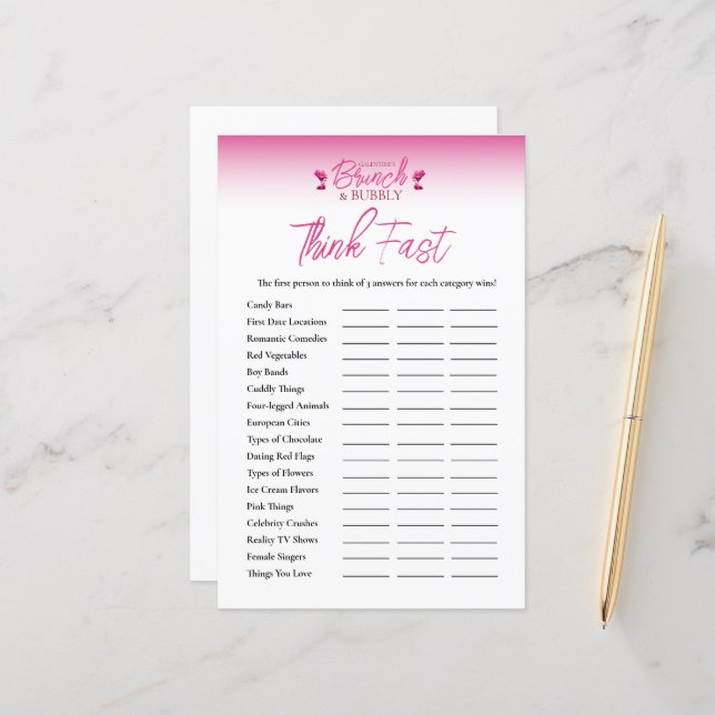 Brunch och Bubbly Galentines Tänk Snabbt Spel (Fram/Back In Situ)