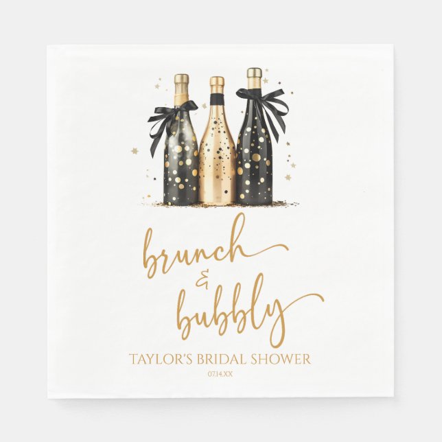 Brunch och Bubbly Guld Champagne Bröllopsdusch Pappersservett (Framsidan)