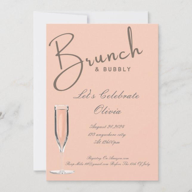 BRUNCH OCH BUBBLY INBJUDNINGSKORT FÖR MÖHIPPAN (Framsida)