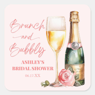 Brunch och Bubbly Mimosa Champagne Bröllopsdusch Fyrkantigt Klistermärke