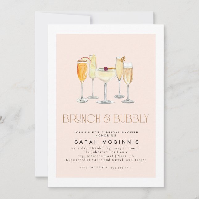 Brunch och Bubbly Prosecco Champagne Bröllopsdusch Inbjudningar (Framsida)