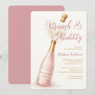 Brunch och Bubbly Rosa Champagne Bröllopsdusch Inbjudningar