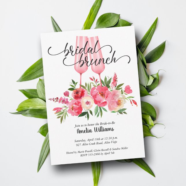 Brunch och Bubby Möhippa Champagne Glass Inbjudningar (Bridal shower brunch and bubby pink champagne glasses invitations - INSTANT DOWNLOAD and PRINTED)