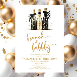 Brunch och Bubly Black Guld Birthday Brunch Party Inbjudningar