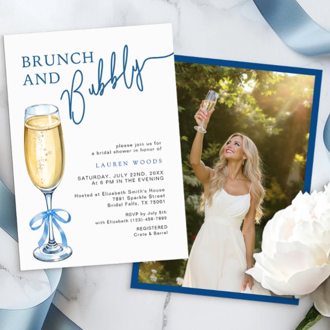 Brunch och Bubly Blue Möhippa Inbjudan (Bridal Shower Invite)