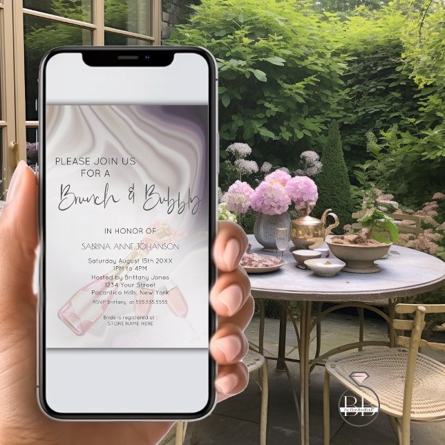 Brunch och Bubly Dreamy Elegant Plum Marble Inbjudningar (Use our digital download option  for  sending a quick luncheon invitation)
