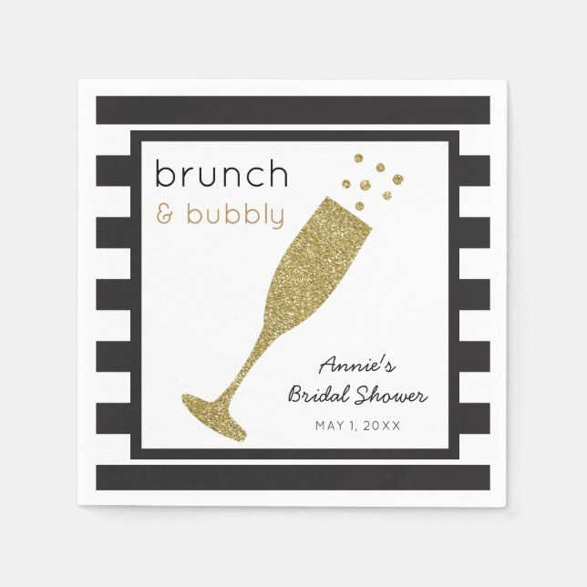 Brunch och Bubly Faux Guld Glitter & Black Drink Pappersservett (Framsidan)