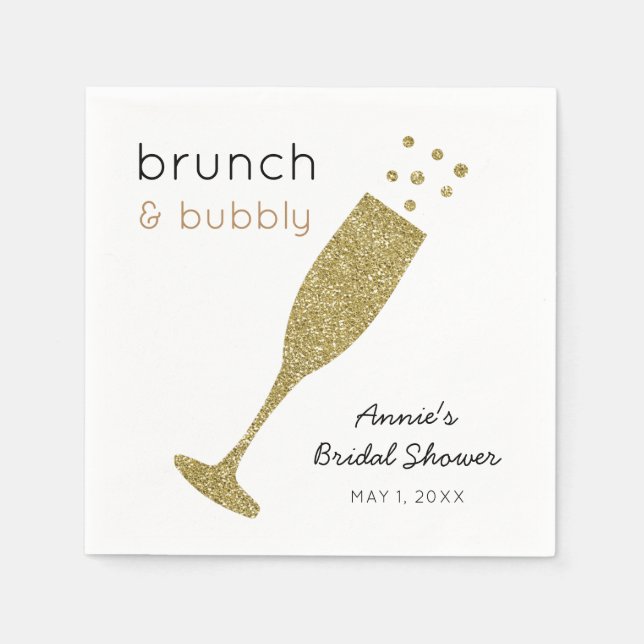 Brunch och Bubly Faux Guld Glitter Drink Napkins Pappersservett (Framsidan)