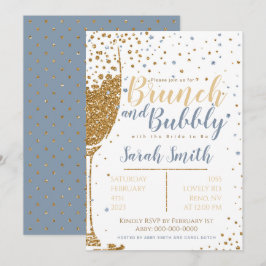 Brunch och Bubly guld glitter_dusty Blue Inbjudningar