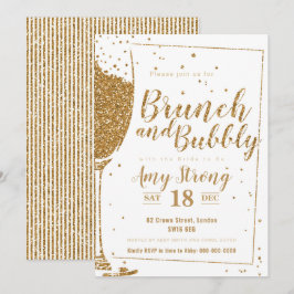 Brunch och Bubly guld glitter med remsor bakåt Inbjudningar