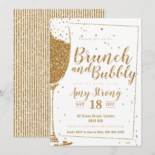 Brunch och Bubly guld glitter med remsor bakåt Inbjudningar