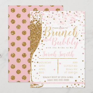 Brunch och Bubly guld glitter, stor polka backgr Inbjudningar