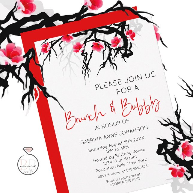 Brunch och Bubly Japansk Blommar Gren Inbjudningar (Skapare uppladdad)