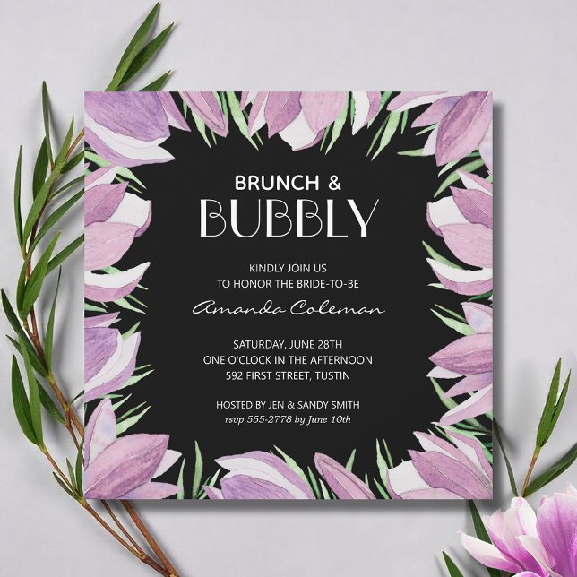 Brunch och Bubly Magnolia Möhippa Inbjudningar (Watercolor magnolia flowers bridal shower invitations - INSTANT DOWNLOAD and/or PRINTED or both!)