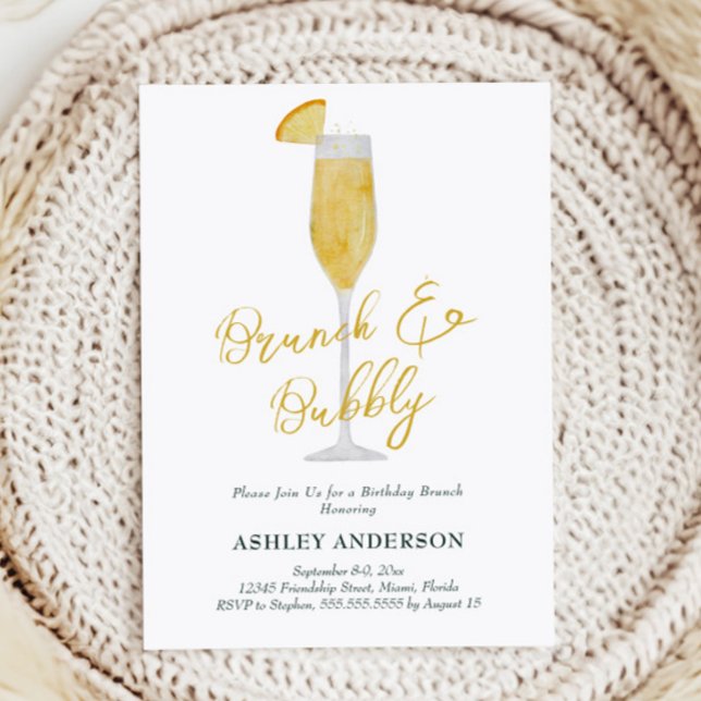 Brunch och Bubly Mimosa Cocktail-Födelsedagsfest Inbjudningar (Skapare uppladdad)