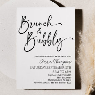 Brunch och Bubly Minimal Birthday Brunch Party Inbjudningar