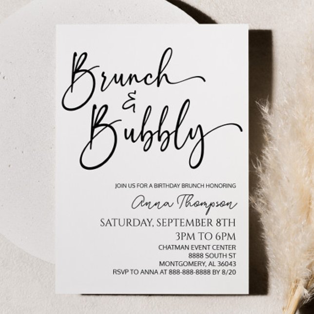Brunch och Bubly Minimal Birthday Brunch Party Inbjudningar (Skapare uppladdad)