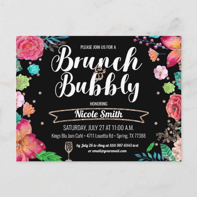 Brunch och Bubly Möhippa Champagne Glitter Inbjudan Vykort (Framsida)