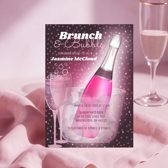 Brunch och Bubly Möhippa Rosa Champagne Inbjudningar (Brunch and Bubbly Bridal Shower Pink Champagne Invitation)