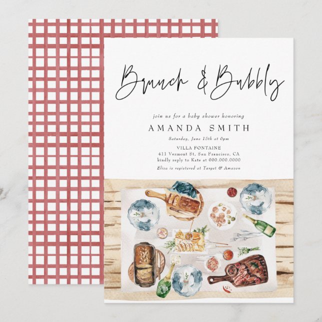 Brunch och BubLY Picnic BBQ Red Play Baby Shower Inbjudningar (Fram/baksida)
