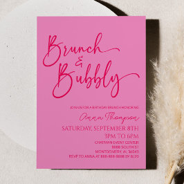 Brunch och Bubly Rosa Birthday Brunch Party Inbjudningar