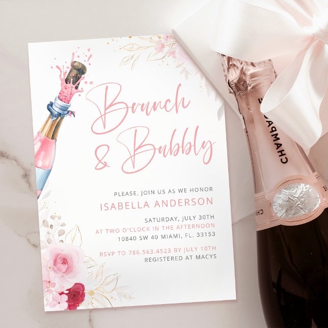 Brunch och Bubly Rosa Champagne Inbjudningar (Skapare uppladdad)