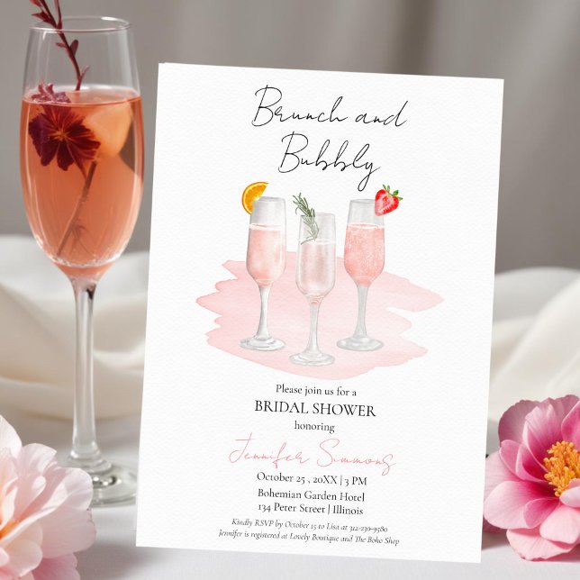 Brunch och Bubly | Rosa Cocktails Möhippa Inbjudningar (Skapare uppladdad)