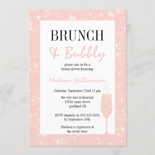 Brunch och Bubly Rosa Glitter Champagne Glass Inbjudningar