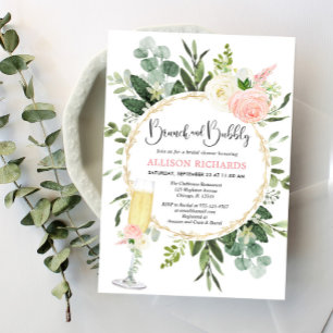 Brunch och Bubly rosa guld greenery möhippa Inbjudningar