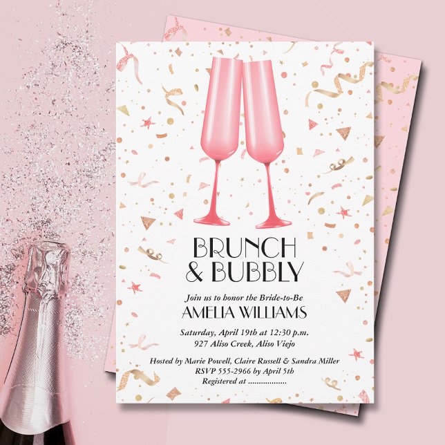 Brunch och Bubly Rosa Möhippa Inbjudningar (Brunch and Bubbly pink champagne bridal shower invitations)