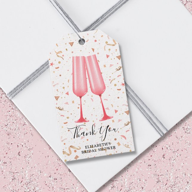 Brunch och Bubly Tack Möhippa Gift Märkre Presentetikett (Brunch and bubbly thank you bridal shower gift favor tags)