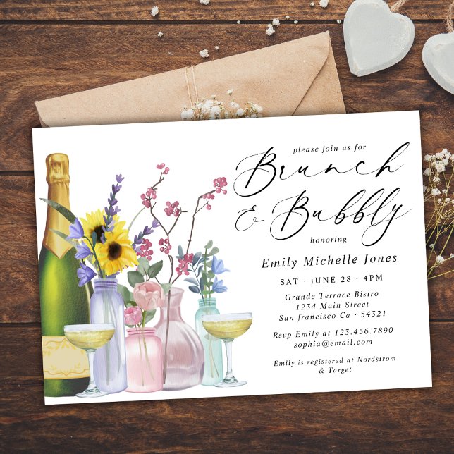 Brunch och Bubly | Wildblommor och champagne Inbjudningar (Skapare uppladdad)