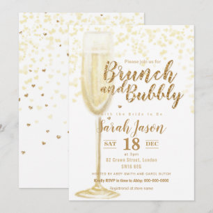 Brunch och buteljerat champagneglas glitter guld I Inbjudningar