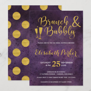 Brunch och lila glam guld möhippa inbjudningar