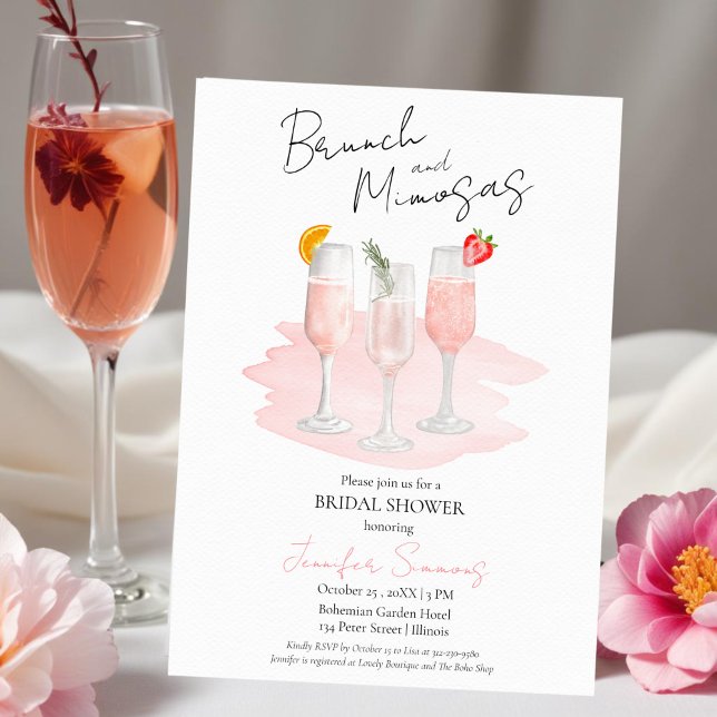 Brunch och Mimosas | Rosa Cocktails Möhippa Inbjudningar (Skapare uppladdad)