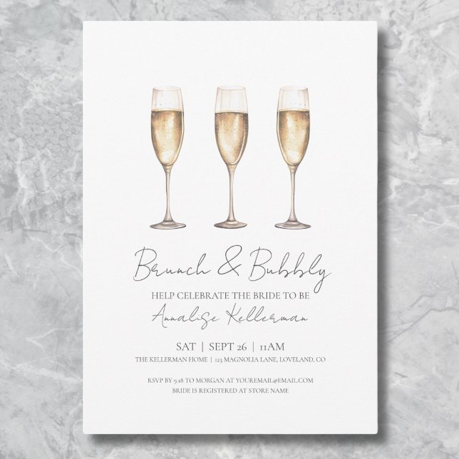 Brunch och Möhippa av bubblor Inbjudningar (Modern Brunch And Bubbly Minimal Bridal Shower Invitation)