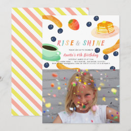 Brunch Pancake PJ Watercolor Kids Photo Birthday Inbjudningar