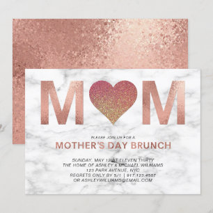 Brunch ro Guld Glitter Heart Mors dag Inbjudningar