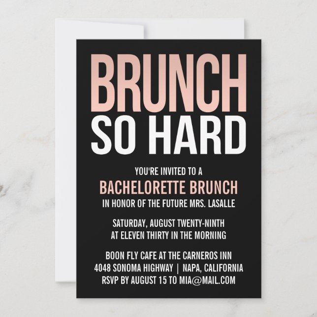 Brunch så hård Rosa Bachelorette Brunch-inbjudan Inbjudningar (Framsida)