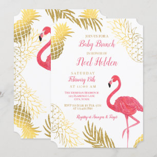 Brunch Shower för flamingo och Guld ananas Baby Inbjudningar