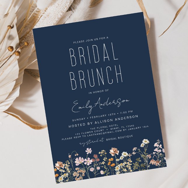 Brunch Shower för Möhippa av marinblått Boho Wildb Inbjudningar (Skapare uppladdad)