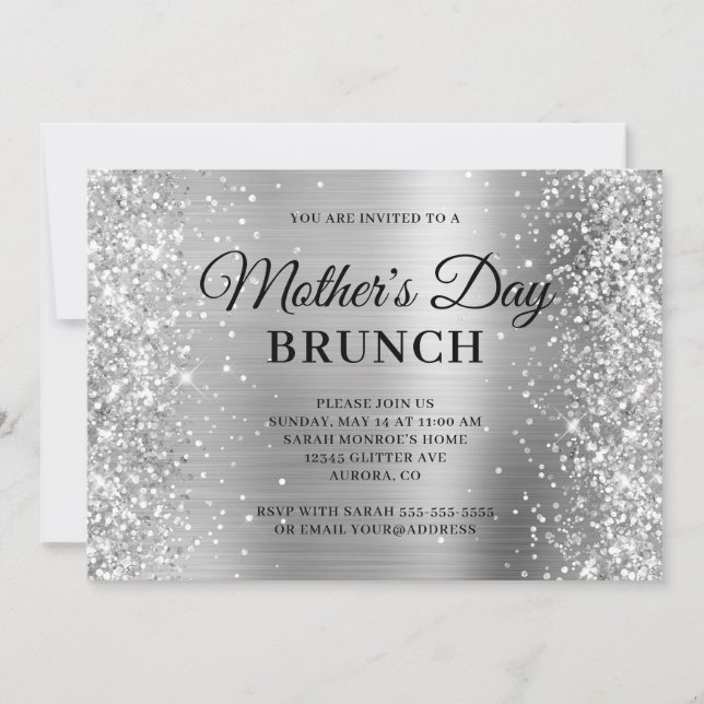 Brunch silver Glitter och Foil Mors dag Inbjudningar (Framsida)