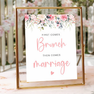 Brunch-tecken för Rosa Blommigt Vattenfärgsfärgad Poster