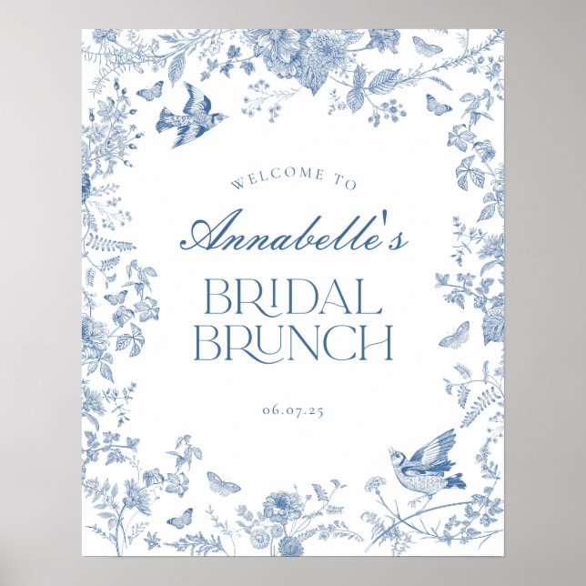 Brunch Välkomstsignatur för Blue Toile Jouy Blommi Poster (Framsidan)