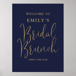 Brunch Välkomsttecken för Möhippan Navy Blue Guld Poster