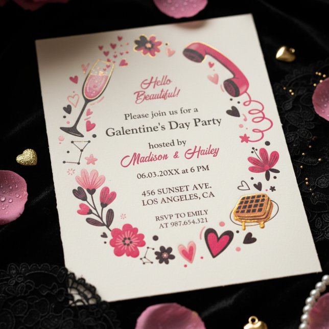 Brunch Waffle Galentine-inbjudan Inbjudningar (Galentines Brunch Party)